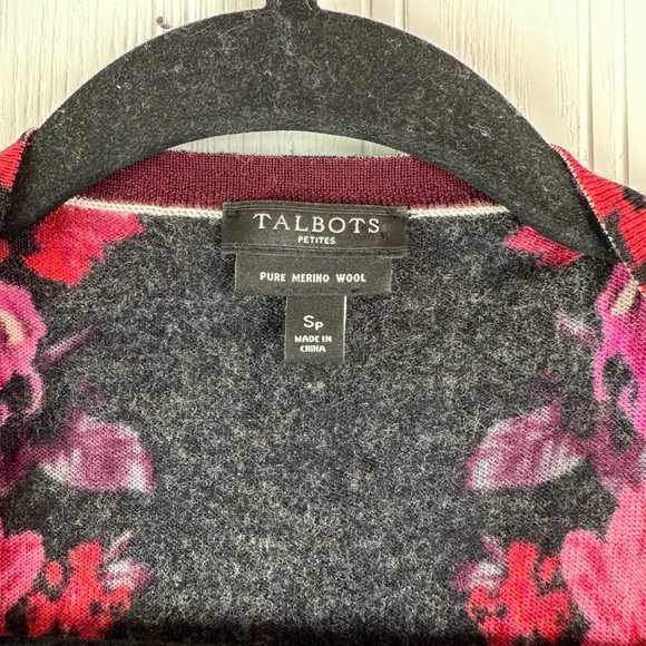 Talbots merino wool sweater cardigan floral‎ print size Small Petite - Picture 3 of 5